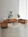 CANE Sofa Tamu Minimalis Jok Kulit Synthetic Kombinasi Rotan