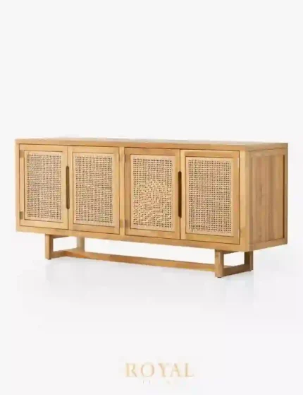 BROKLANE Bufet TV Minimalis Kayu Jati x Rotan
